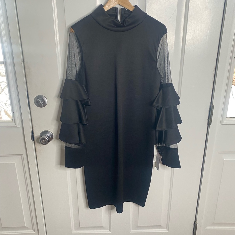 Elegant Black Ruffle Sleeve Dress